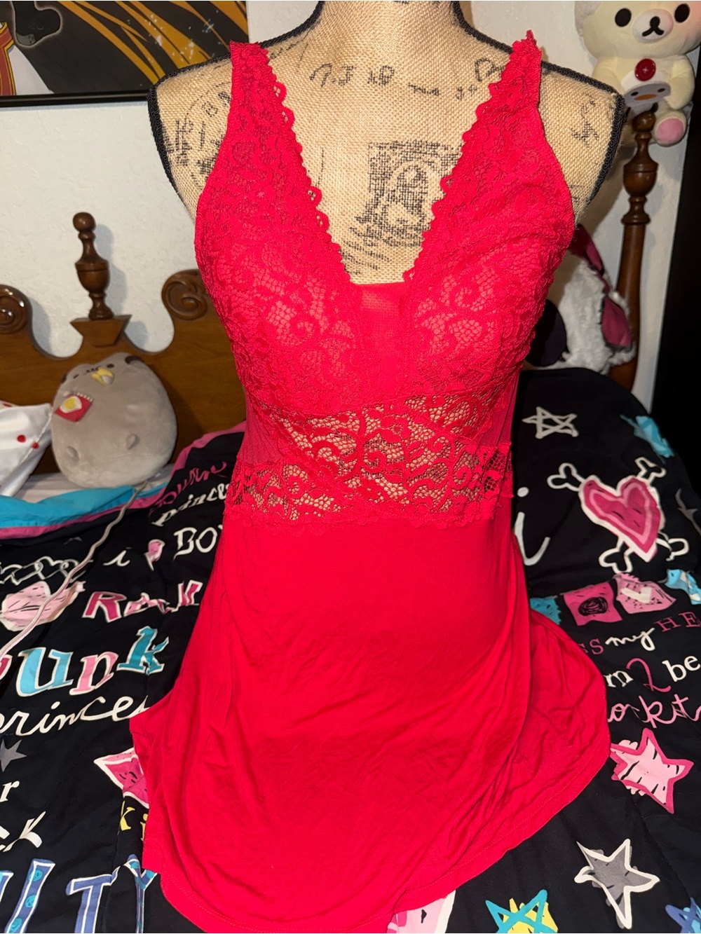 INC International Concepts Red Lace V-Neck Chemise